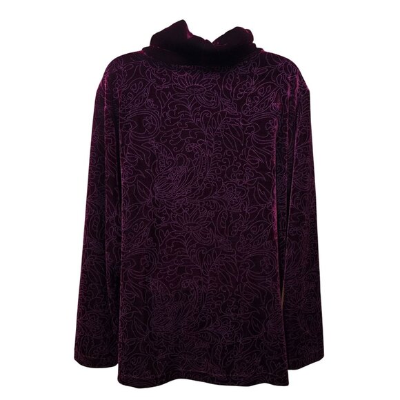 Vintage Burgundy Floral Velvet 2 pc set Turtleneck Lg Sleeve Top Matching Pants - Picture 5 of 12